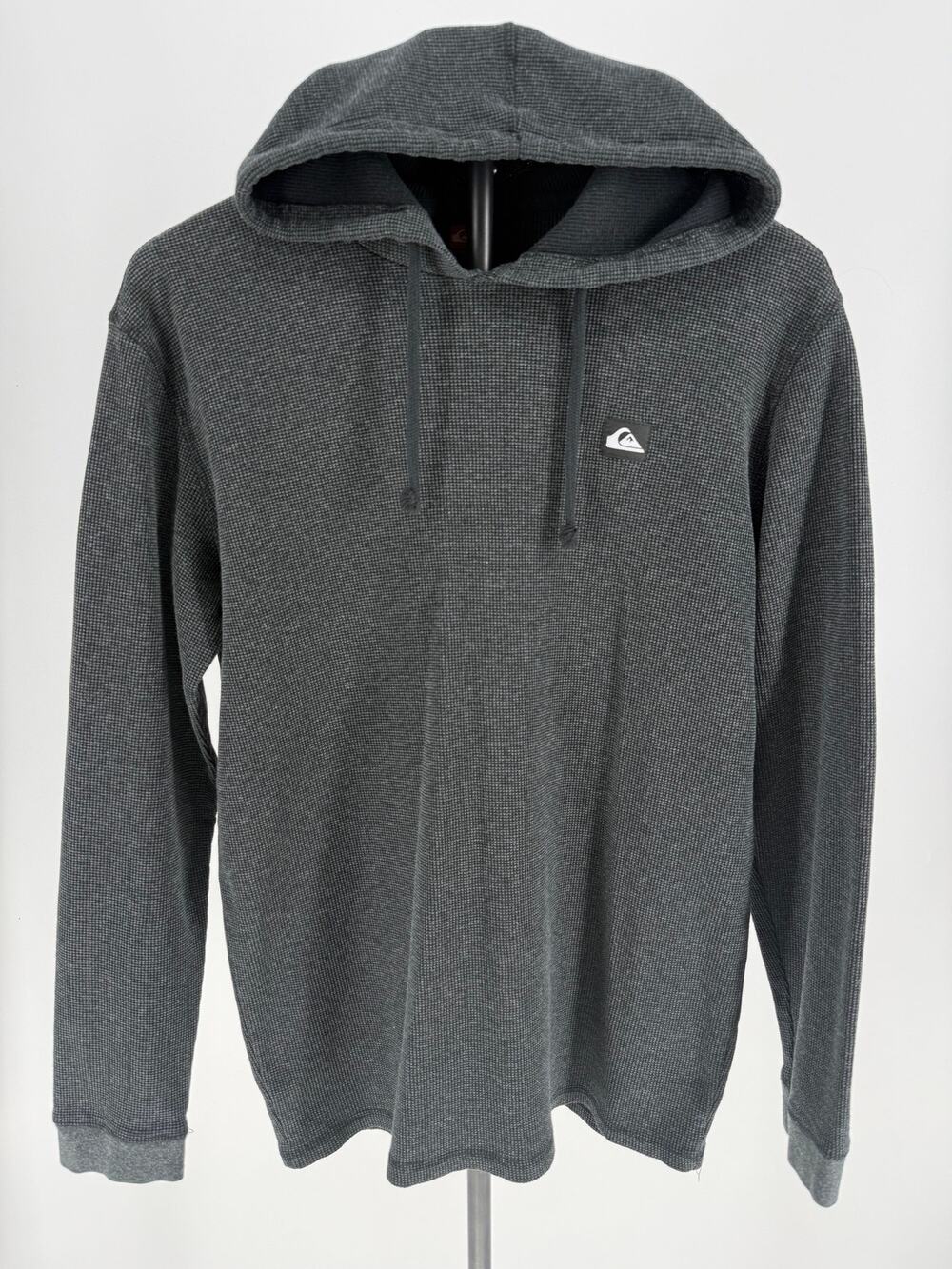 Quiksilver Waffle Knit Hoodie Mens L Charcoal Gray Thermal Pullover Surf Skate